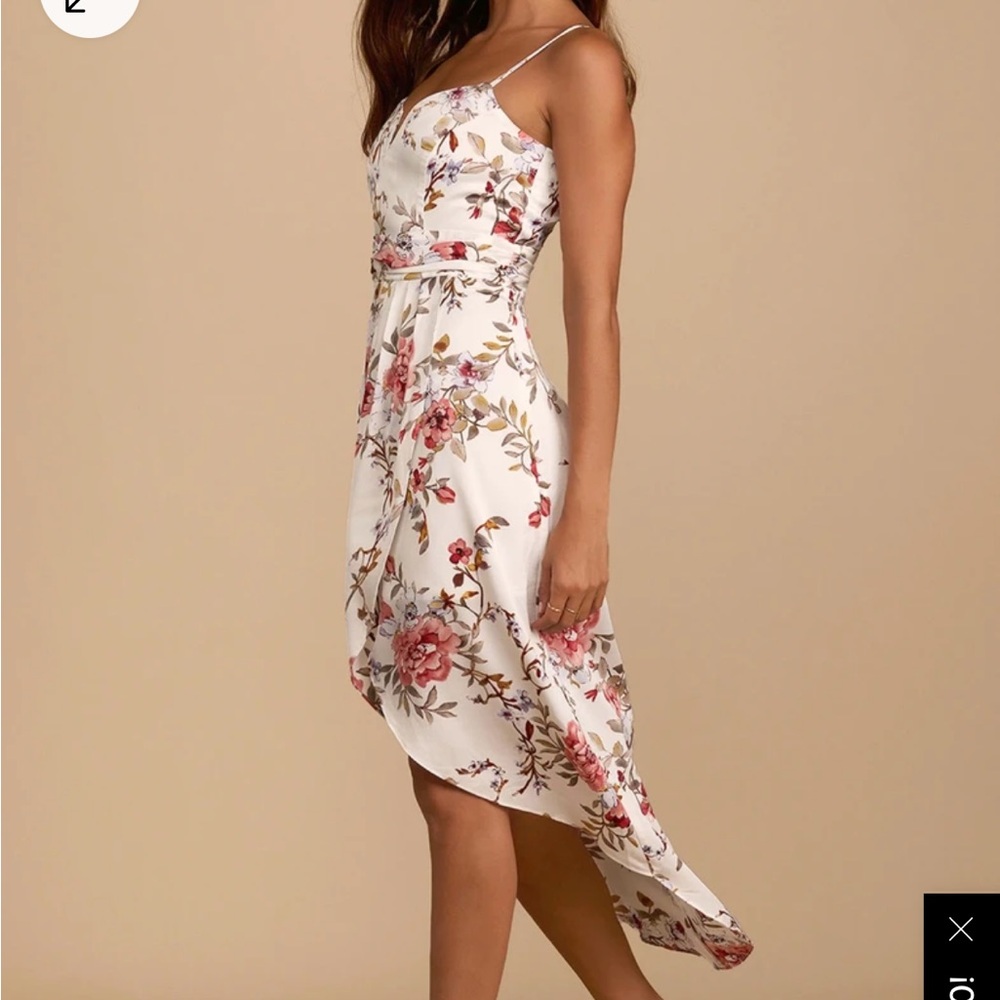LULUS My Favorite Day Ivory Floral Print Tulip Skirt Midi Dress LARGE